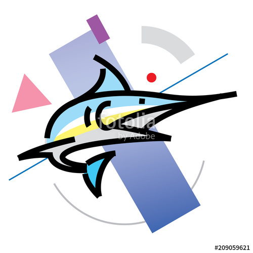 500x500 Flat Outline Design Marlin. Fish Vector Icon Stock Image And