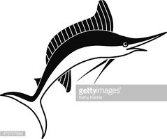 239x200 Vector Jumping Marlin Fish Icon Stencil In Black And White Stock