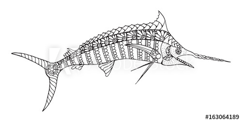 500x252 Zentangle Stylized Blue Marlin. Vector, Illustration, Freehand
