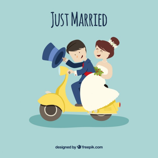 626x626 Just Married Couple On A Motorcycle Vector Free Download