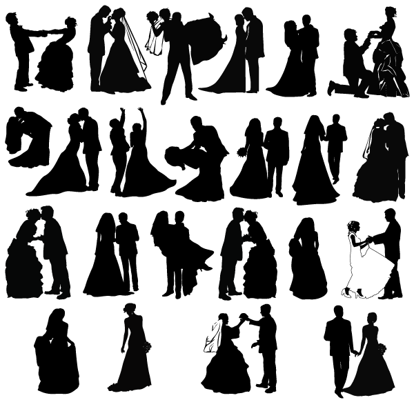 600x580 Newly Married Couple Silhouettes Free Vector Free Vectors