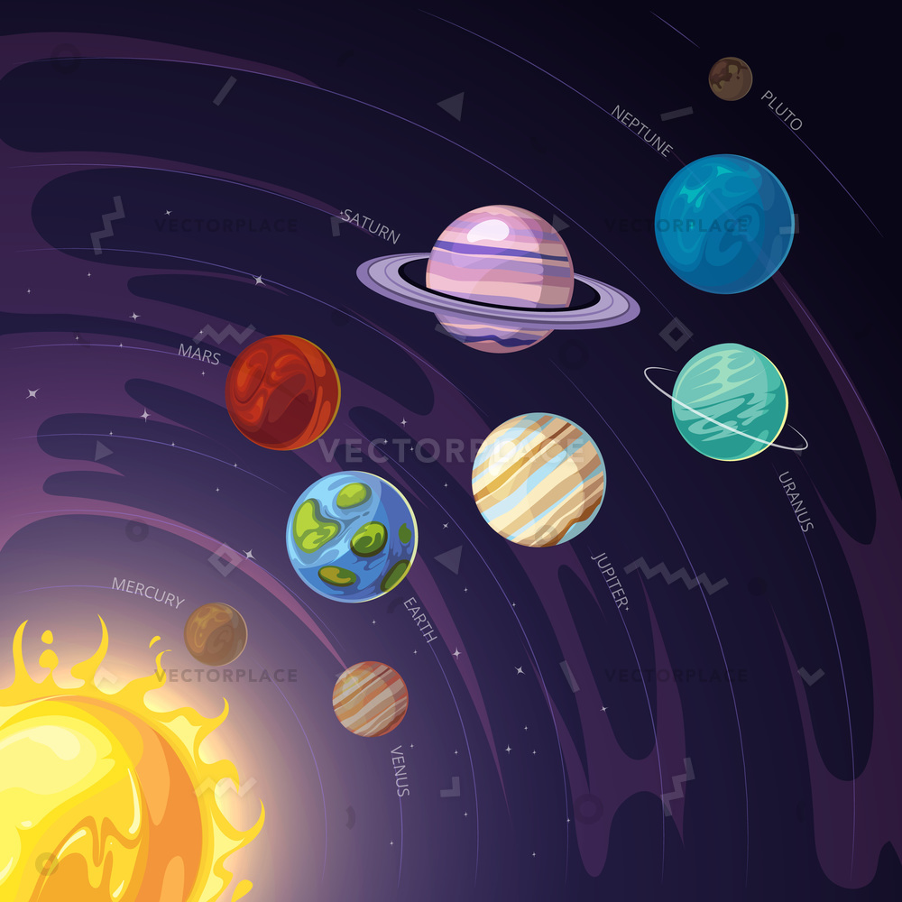 1000x1000 Solar System Mercury Venus Earth Mars Vector Illustration 15449