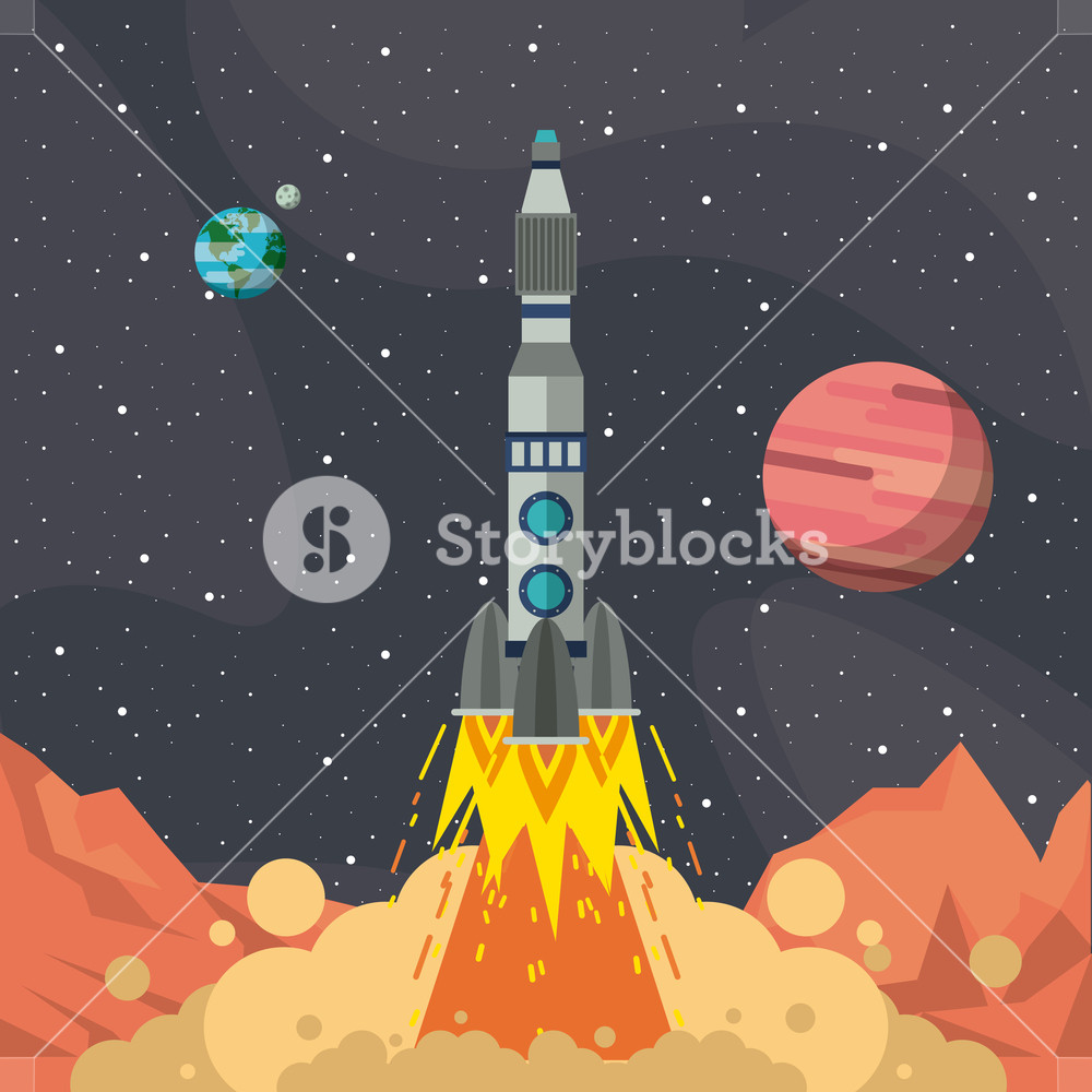 1000x1000 Spaceship Taking Off From Mars Vector Illustration Graphic Design
