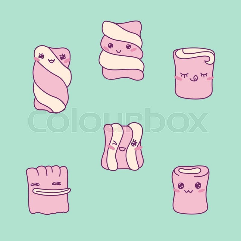 800x800 Cute Marshmallow Character With Different Expressions. Vector