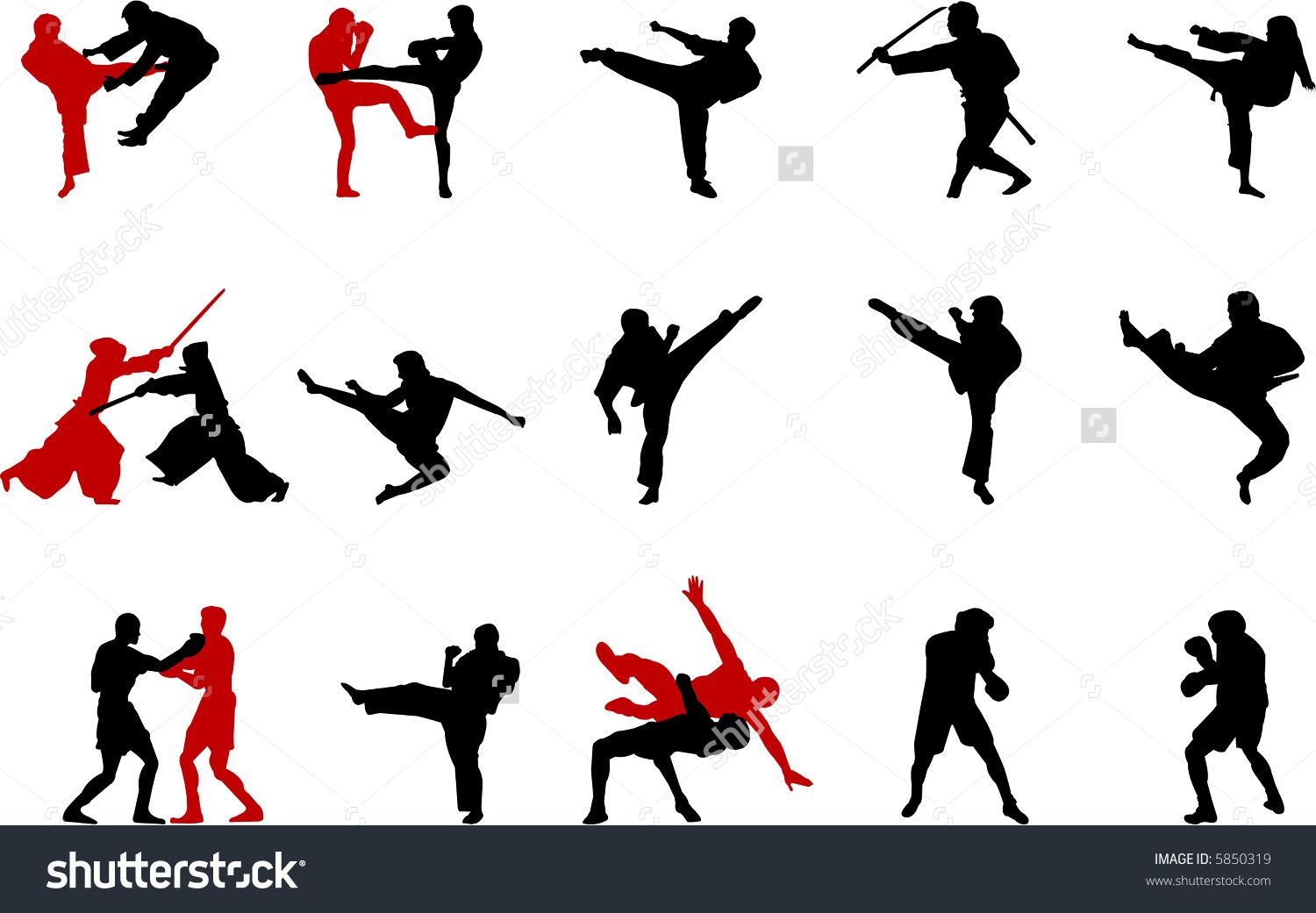 1500x1041 Various Martial Arts Silhouettes Stock Vector Illustration 5850319