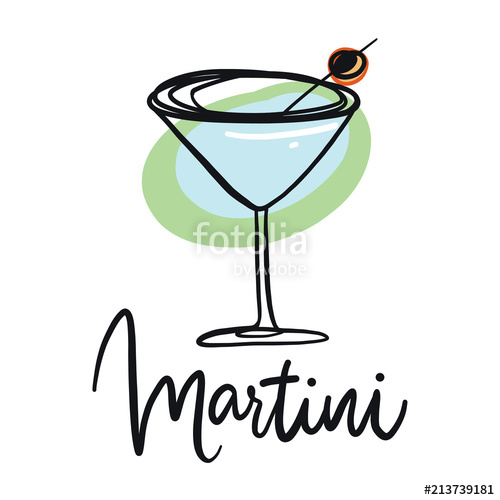 500x500 Martini Glass With Olive. Hand Drawn Vector Illustration. Stock