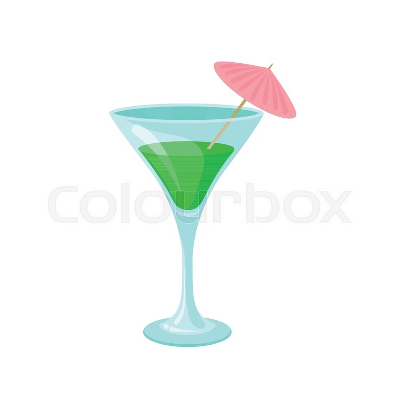 800x800 Creen Cocktail With Umbrella In Martini Glass Cartoon Vector
