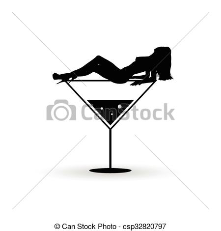 450x470 Girl On Martini Glas Vector Silhouette Illustration.