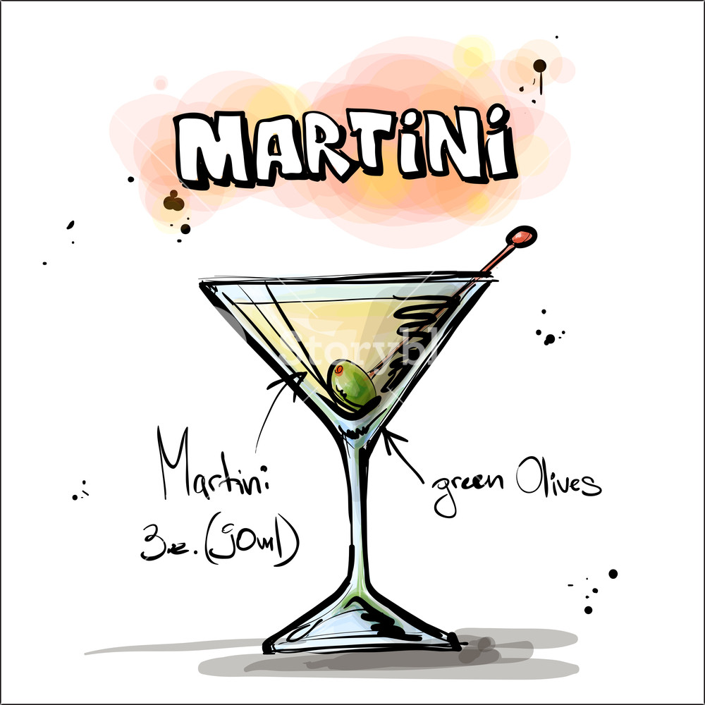 1000x1000 Hand Drawn Illustration Of Cocktail. Martini. Vector Collection