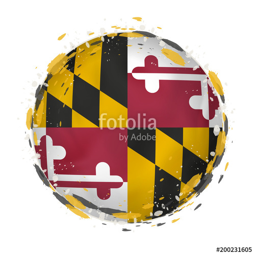 500x500 Round Grunge Flag Of Maryland Us State With Splashes In Flag Color