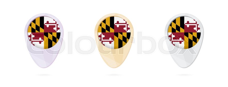800x308 Map Markers With Flag Of Us State Maryland, 3 Color Versions