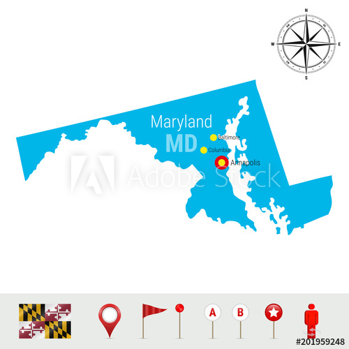 500x500 Maryland Vector Map Isolated On White Background. High Detailed