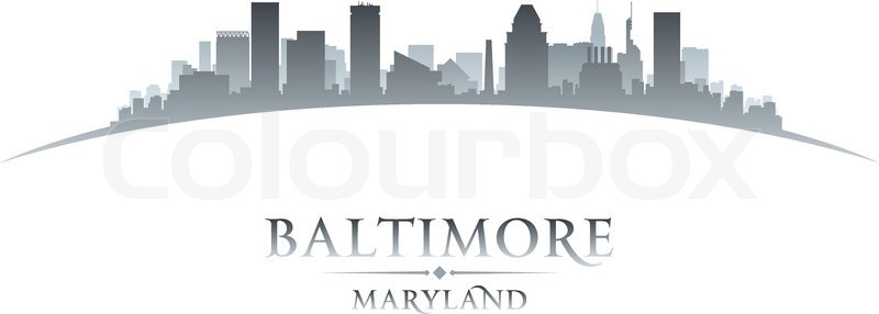 800x286 Baltimore Maryland City Skyline Silhouette. Vector Illustration