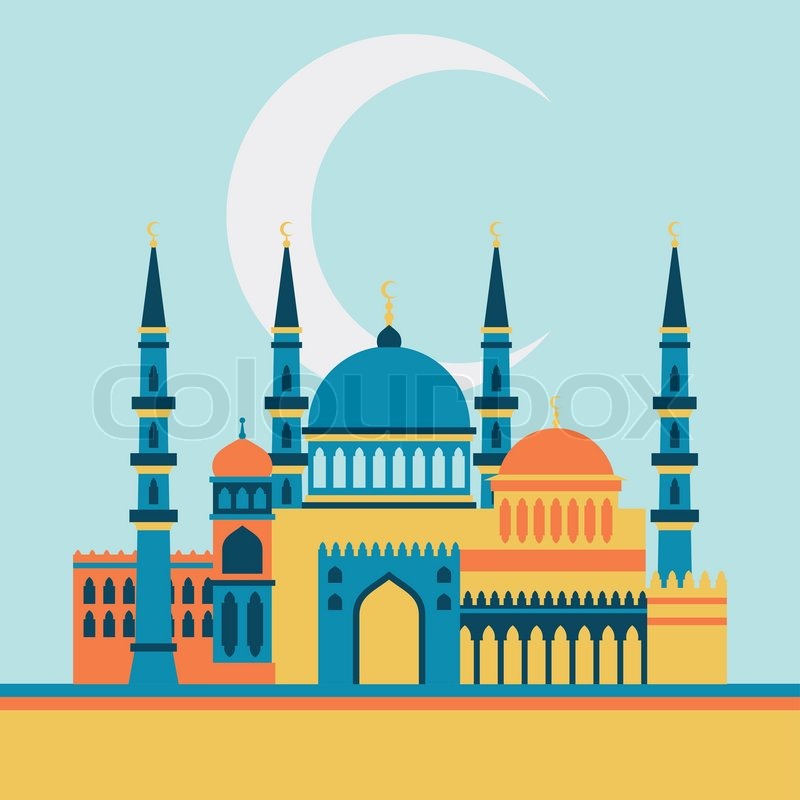 800x800 Islamic Greeting Card With Mosque In Flat Design Style. Stock