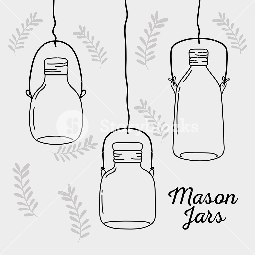 1000x1000 Jar Mason Glass Hanging Style Vector Illustration Royalty Free