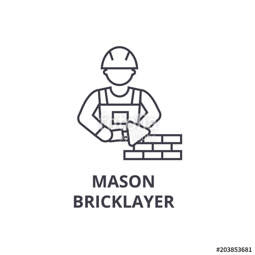 500x500 Mason Bricklayer Vector Line Icon, Sign, Illustration On White