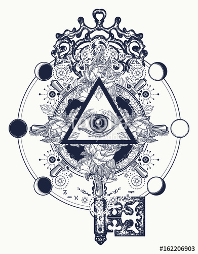 391x500 Masonic Eye And Key Tattoo Symbols. Freemason And Spiritual