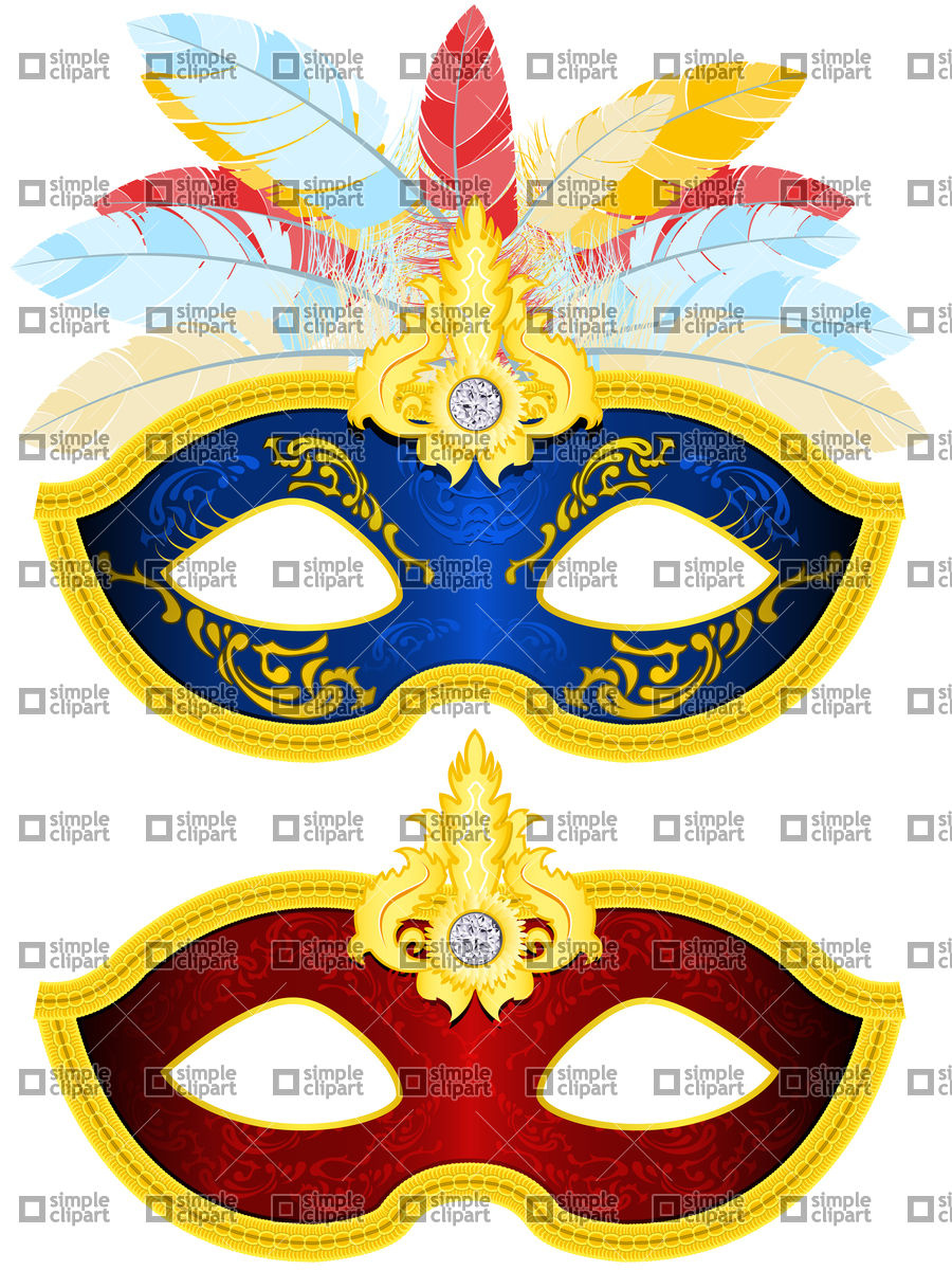 900x1200 Two Masquerade Mask With Feather Vector Image
