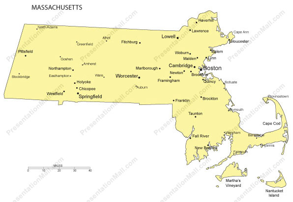 596x412 Massachusetts Outline Map With Capitals Amp Major Cities Digital