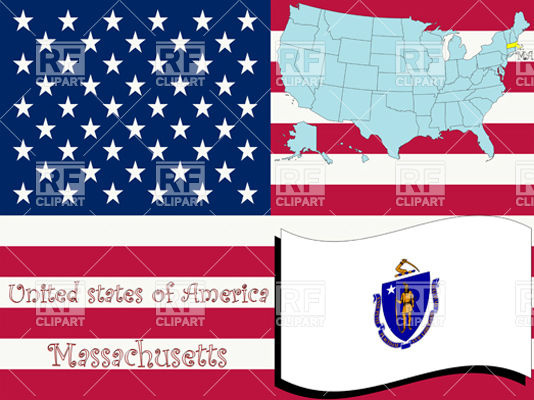 534x400 Massachusetts State Flag And Map Outline Vector Image Vector