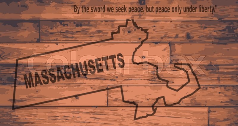 800x424 Massachusetts State Map Brand On Wooden Boards With Map Outline