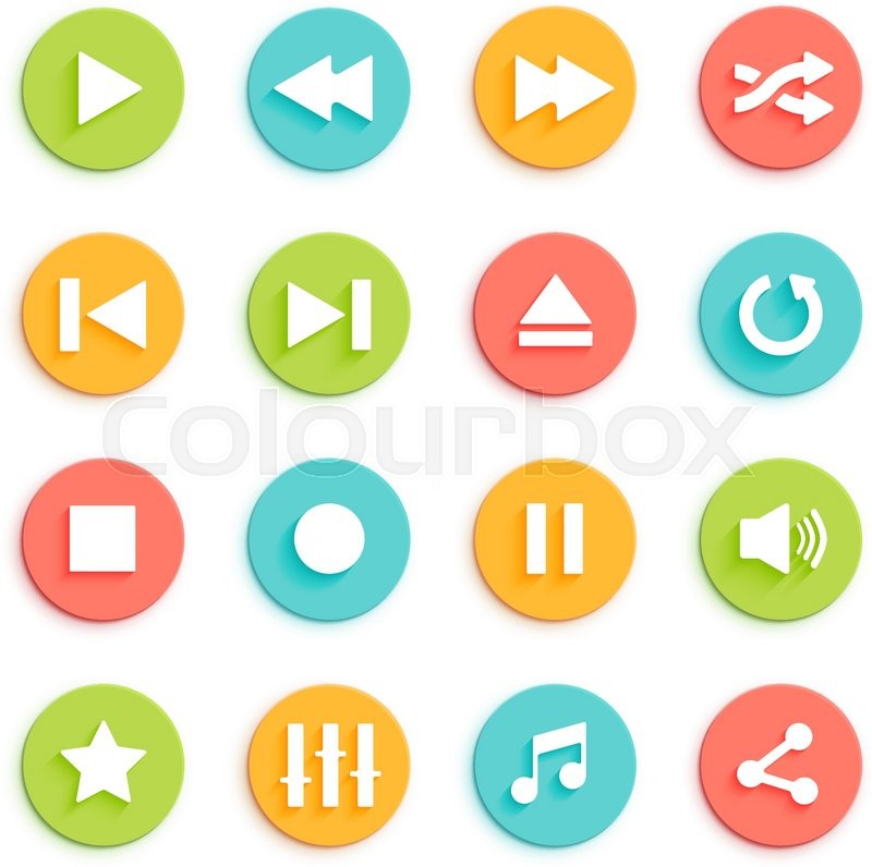 800x796 Media Player Vector Icons Set. Flat Style Control Buttons For
