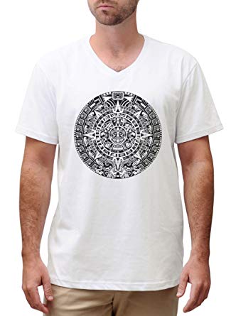 325x445 Mayan Calendar Vector Printed Cotton Short Sleeves V Neck Men T