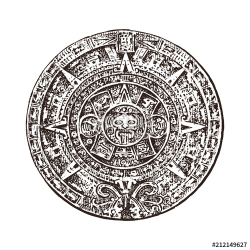 500x500 Vintage Mayan Calendar. Traditional Native Aztec Culture. Ancient