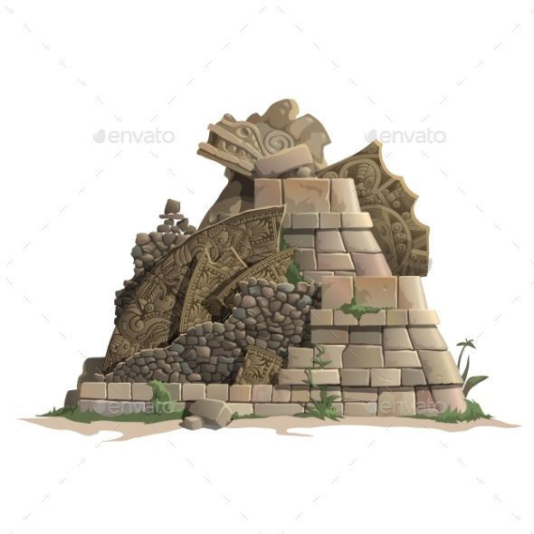 590x590 Ruins Of Antique Mayan Pyramid, Cartoon Style Vectores
