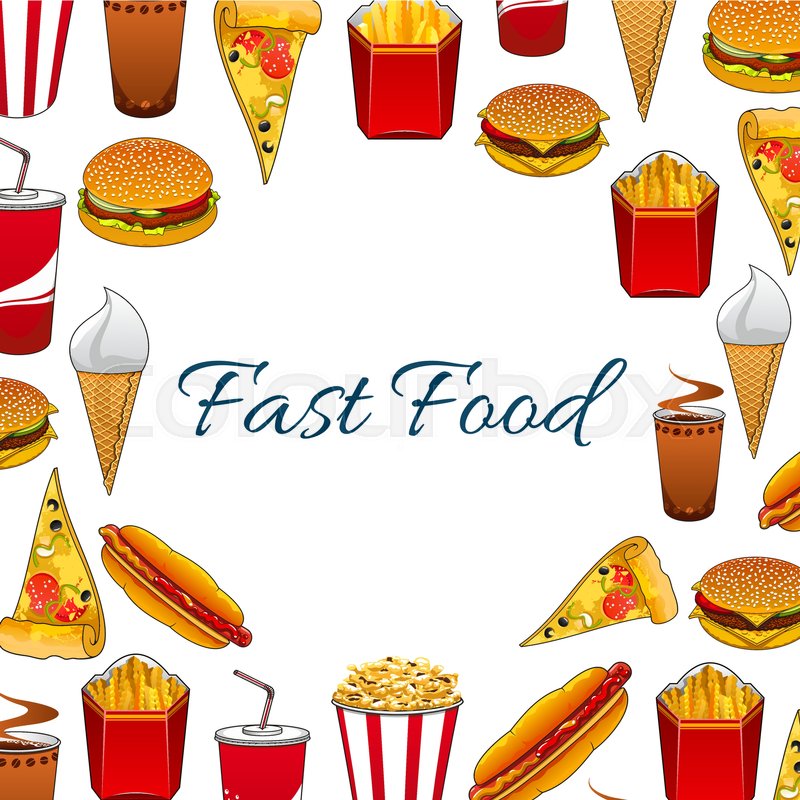 800x800 Fast Food Poster With Vector Sandwich, Burger, Cheeseburger, Pizza