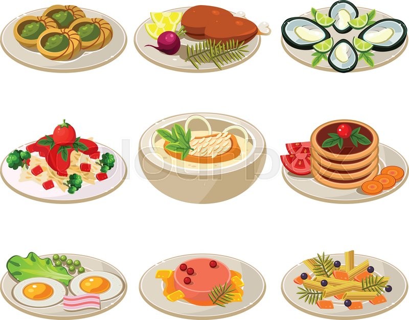 800x626 Set Of Food Icons. European Lunch. Vector Illustration Stock