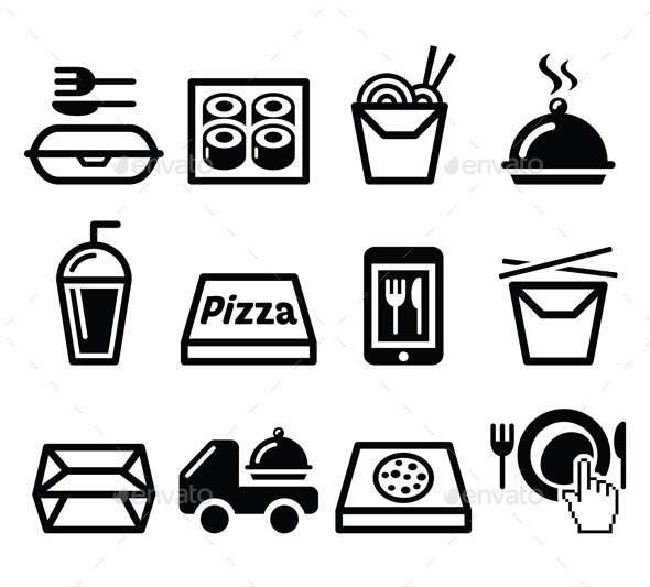 590x533 Take Away Box, Meal Vector Icons Set By Redkoala Graphicriver