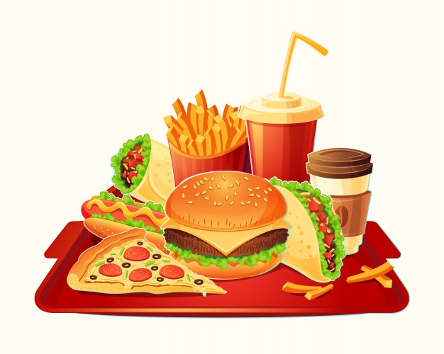 626x500 Vector Cartoon Illustration Of A Traditional Set Of Fast Food Meal