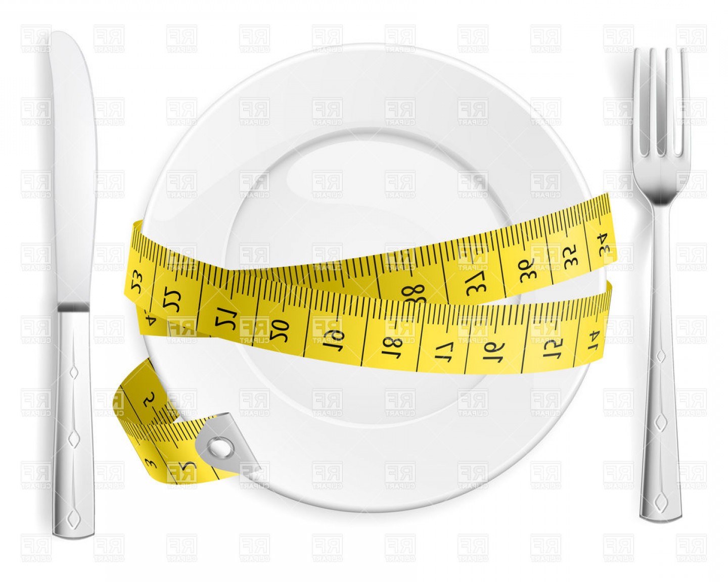 1440x1152 Diet Concept Plate With Knife Fork And Measure Tape Vector Clipart
