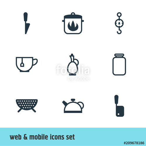 499x500 Vector Illustration Of 9 Kitchenware Icons. Editable Set Of Meat