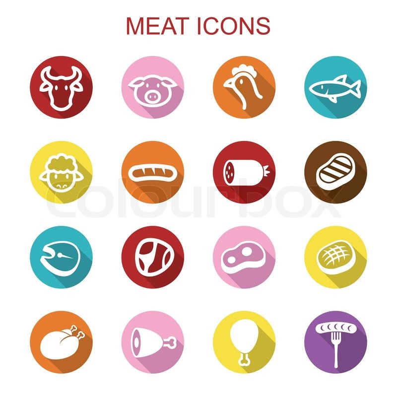 800x800 Meat Long Shadow Icons, Flat Vector Symbols Stock Vector Colourbox