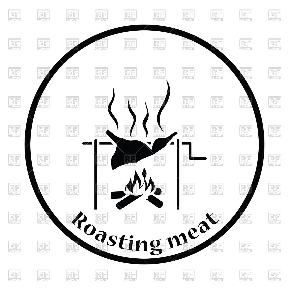 1200x1200 Thin Circle Design Of Roasting Meat On Fire Icon Vector Image