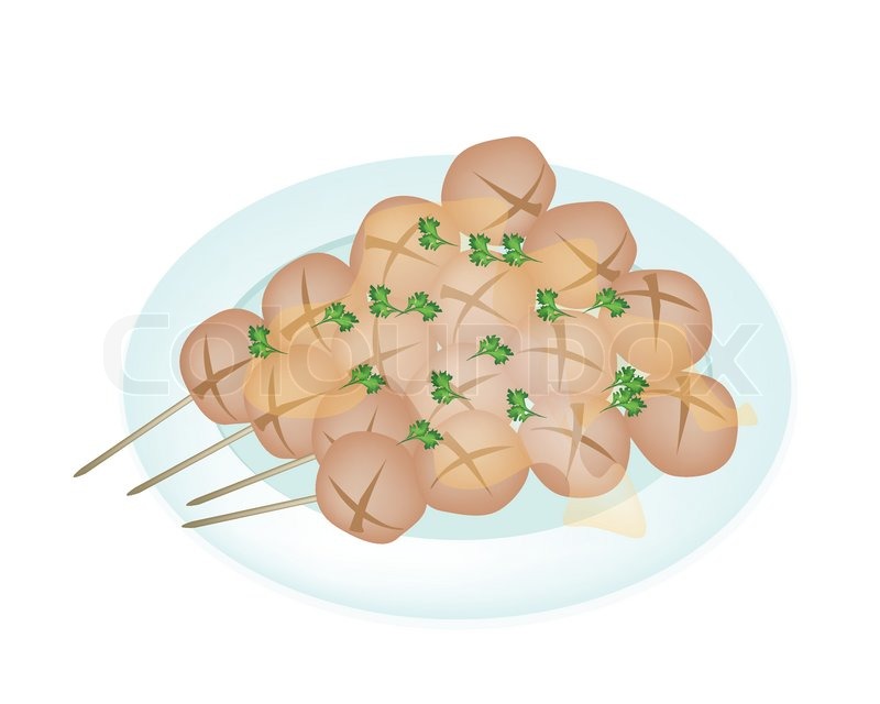 800x640 Thai Food, Vector Illustration Of Thai Street Food Grilled