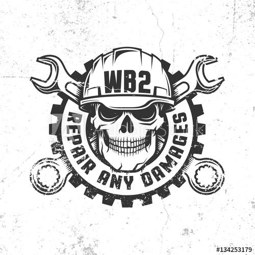 500x500 Mechanical Repair Workshop Retro Logo With Skull In Hard Hat