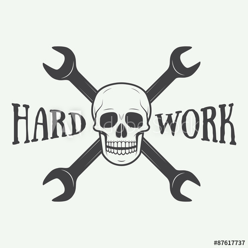 500x500 Vintage Vector Mechanic Logo Label With Skull, Wrench. Vector