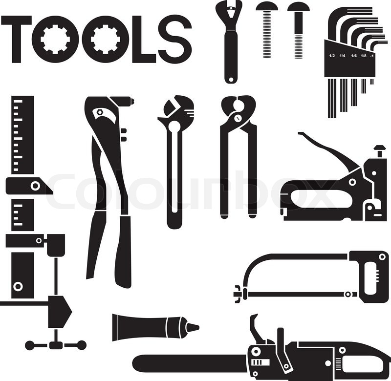 800x780 Tools, Mechanical Equipment Icon Set, Engineering Tools Stock