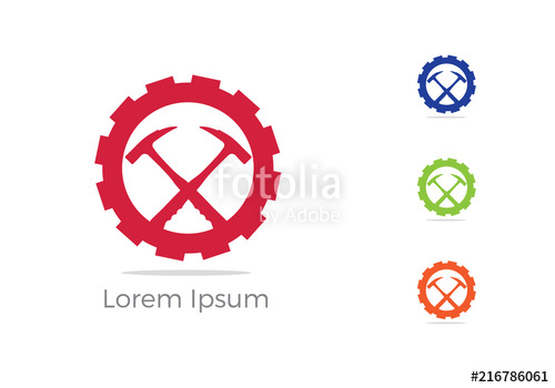 500x350 Mining Icon, Car Repairing Service Logo Design, Hammer In Gear