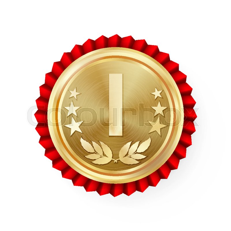 800x800 Gold 1st Place Rosette, Badge, Medal Vector. Realistic Achievement