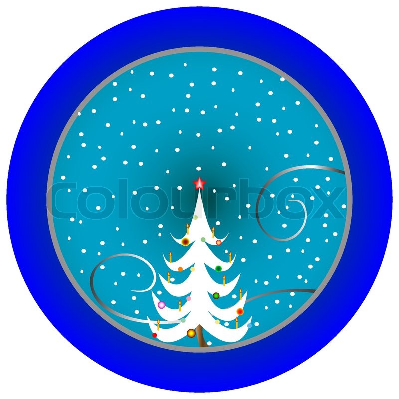 800x800 Christmas Tree Blue Medallion, Vector Art Illustration Stock