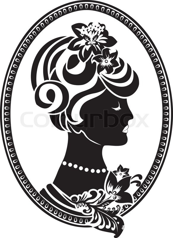582x800 Vignette Retro Medallion With Female Profile Stock Vector