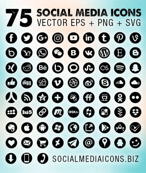 506x600 Black Round Social Media Icons
