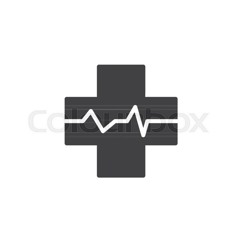 800x800 Medical Cross With Heart Beat Vector Icon. Filled Flat Sign For