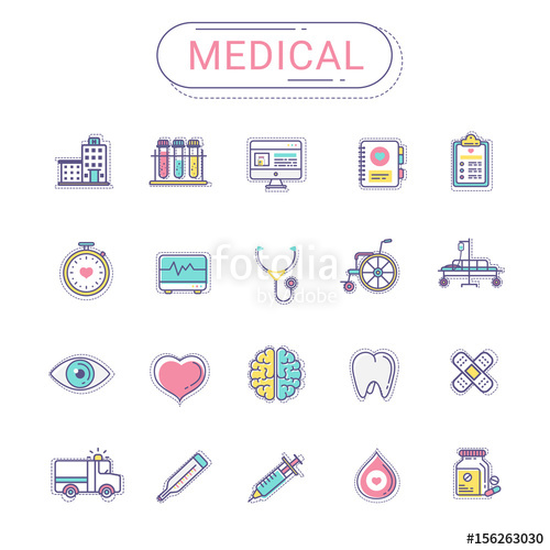 500x500 Medical Icons Set. Healthcare Flat Line Icon Style Create By