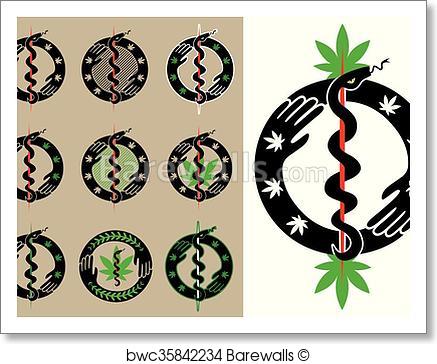 437x364 Art Print Of Medical Cannabis Leaf Snake Symbol Barewalls