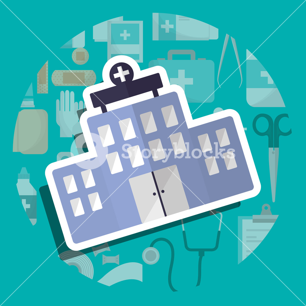 1000x1000 Hospital Building Care Institution Medical Vector Illustration
